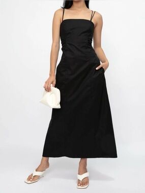 FRAME Tie Back Midi Dress in Noir